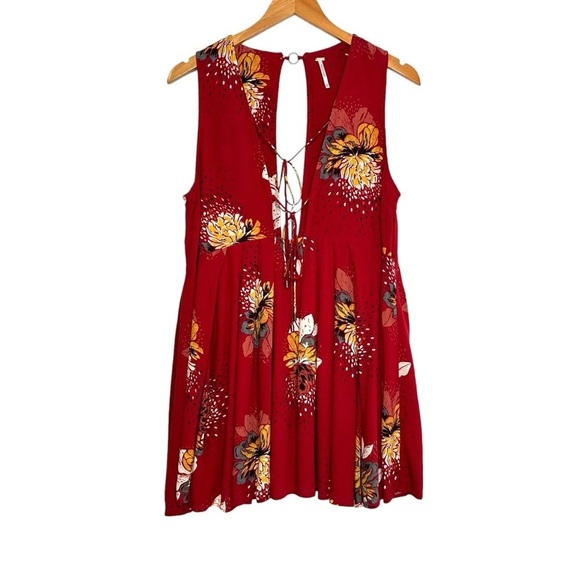Free People Womens Lovely Day Floral Printed Tunic Size XS Red Boho Sleeveless - Picture 2 of 10